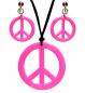 Preview: Neon pinkes Hippie Set Kette und Ohrringe