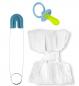 Preview: Blaues Baby Set mit Windel, Stecknadel, Schnuller