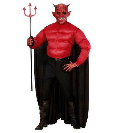 Teufel Kostüm mit Muskelshirt und Umhang ohne Maske.