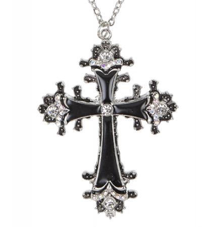 Kette mit Schwarzem Strass Kreuz