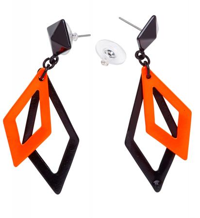 Schwarz und Neon Orange Rhombus Ohrringe