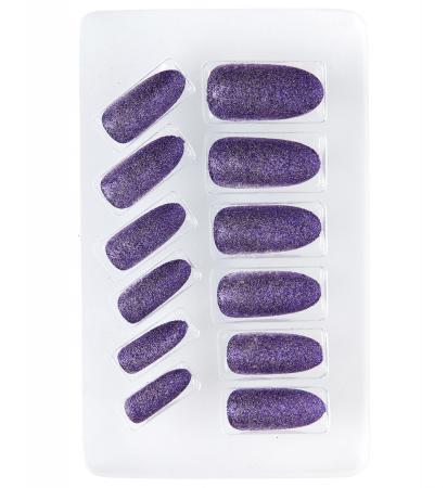 12 selbstklebende Fingernägel Violett Glitzer