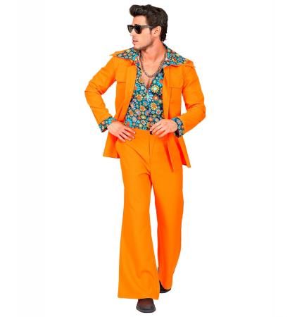 70er Jahre Disco Style Anzug mit Hemd und Hose Orange