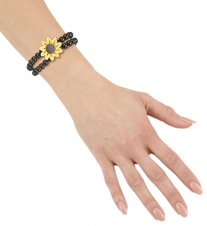 Hippie Perlenarmband Schwarz mit Sonnenblume