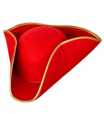 Dreispitz Tricorn Rot mit Goldkante aus Filz