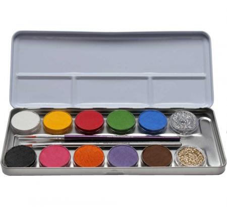Schmink-Palette mit 12 Farben und Glitzer Make-Up-Set bunt