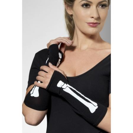Armstulpen Handschuhe fingerlos mit Skelett aufdruck