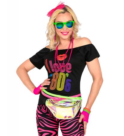 80er Jahre Mode Accessoires Neon Pink Set