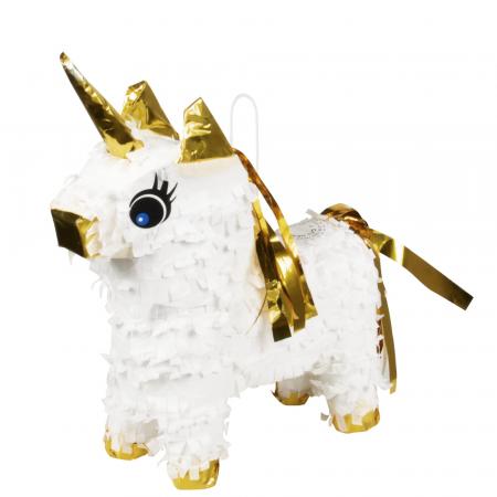 Einhorn Mini Pinata Weiss-Goldfarben 21 X 17 cm