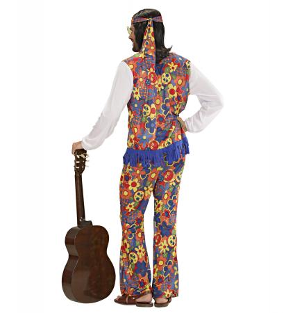 Hippie Man mit Hemd mit Weste, Hose, Kopftuch, Kette mit Peacezeichen