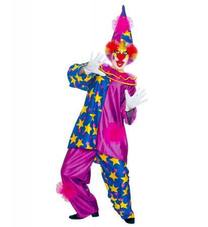 Star Clown mit Kasack mit Stehkragen, Hose, Hut Grösse M