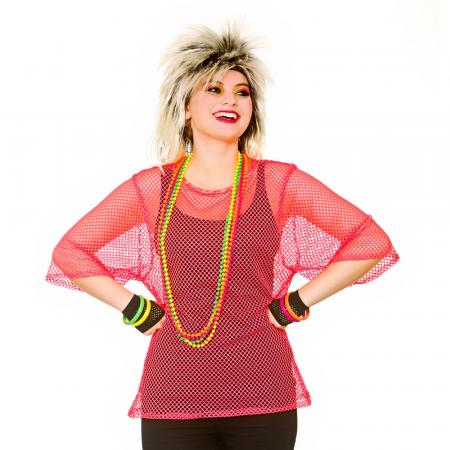 80er Jahre Netzhemd Neon Pink S/M/L