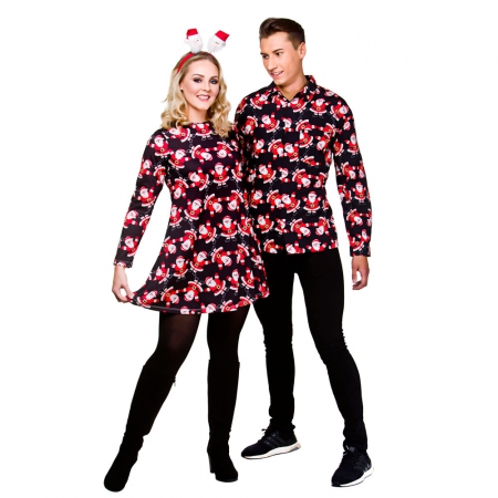 Weihnachts Kleid mit Santa Claus Druck in Schwarz