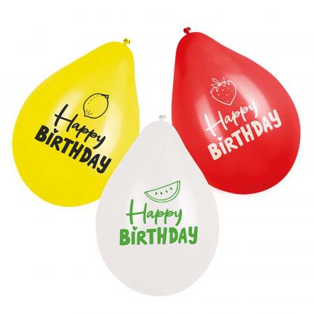  6 Latex Ballons Fruit 'Happy Birthday' 3 sortiert zweiseitig (25 cm)