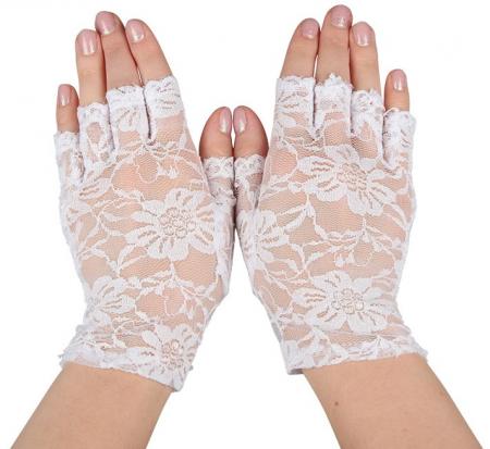 Fingerlose Spitzenhandschuhe für Damen WEISS