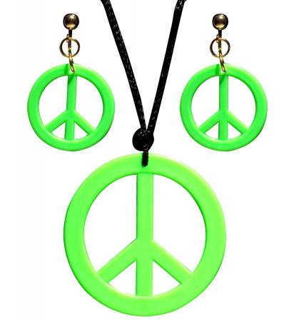 Neon grünes Hippie Set Kette und Ohrringe