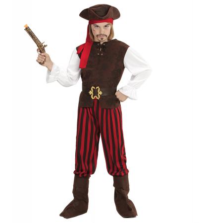 Pirat der Karibik Kinderkostüm Hemd mit Weste, Hose, Gürtel, Stiefelüberzieher, Stirnband, Hut