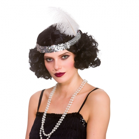 20er Jahre Flapper Perücke Schwarz mit Stirnband