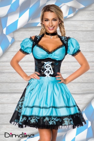 Dirndline Premium Dirndl mit Bluse Blau/Schwarz