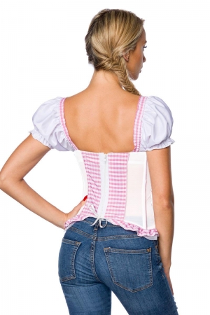 Dirndline Trachtenmieder mit integrierten Push-up Rosa/weiss