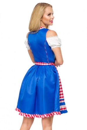 Dirndline Unterbrustdirndl mit Karoschürze Blau/Rot/Weiss