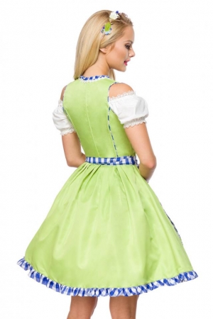 Dirndline Unterbrustdirndl mit Karoschürze Grün/Blau/Weiss