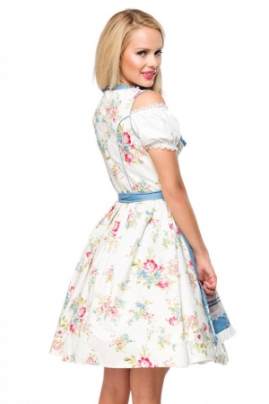 Dirndline Blaues Dirndl Set mit Blumen Print Weiß/Blau