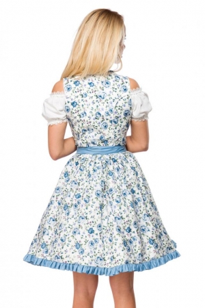 Romantisches Dirndl mit Blümchen in weiß/blau