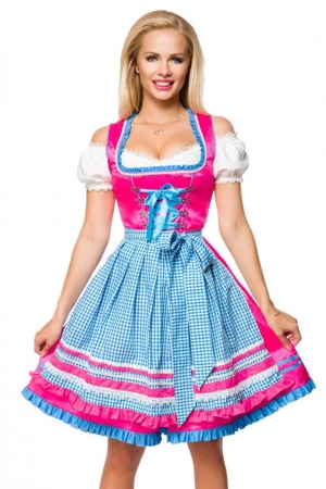 Dirndline Dirndl mit Karoschürze Pink/Blau