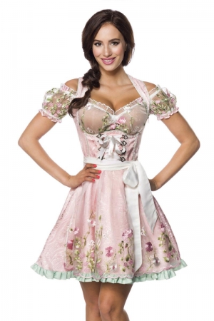 Dirndline Mini Brokat Dirndl inkl Spitzenbluse Rosa