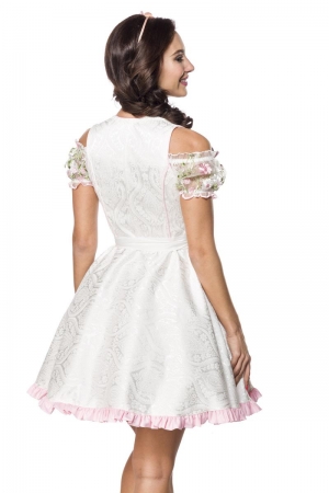 Dirndline Mini Brokat Dirndl inkl Spitzenbluse Weiss