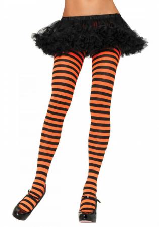 Leg Avenue blickdichte Ringel Strumpfhose Schwarz/Orange