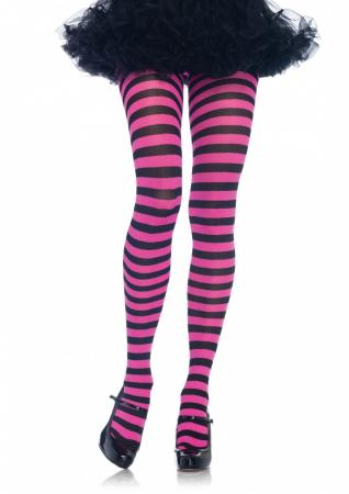 Leg Avenue blickdichte Ringel Strumpfhose Schwarz/Fuchsia