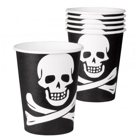 6 Piraten Party Totenkopf Pappbecher 250ml