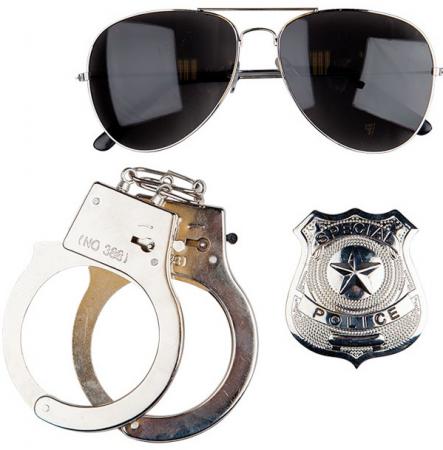 Polizei Set Sonnenbrille, Abzeichen und Handschellen