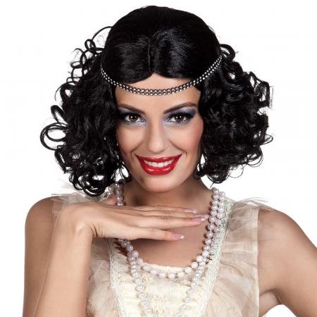 Perücke Flapper schwarz mit Stirnband