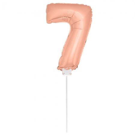 Folienballon Zahl - 7 - Rose Gold 36 cm mit Haltestab