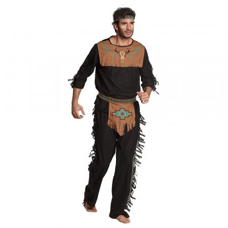 Indianer Männerkostüm Wolf mit  Stirnband, Shirt, Gürtel, Hose