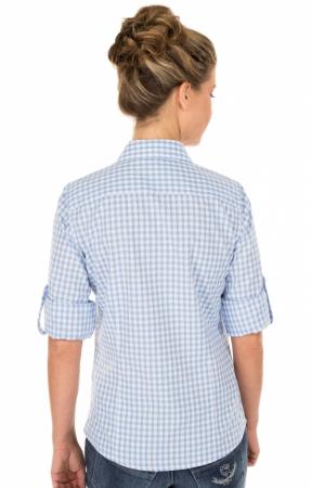 OS Trachten Damen Trachtenbluse Langarm Krempelarm mit Stick Hellblau