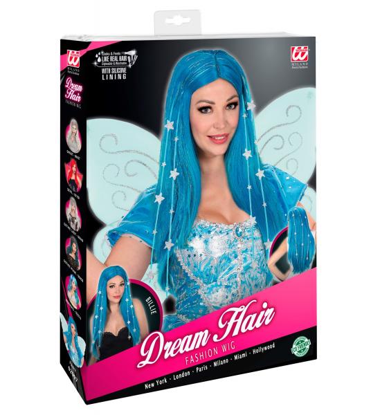 Perücke Dream Hair Feen mit Haarschmuck in Blau