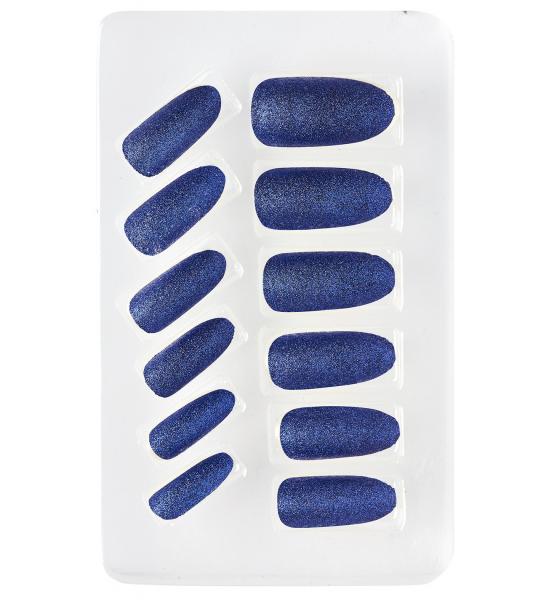 12 selbstklebende Fingernägel Blau Glitzer