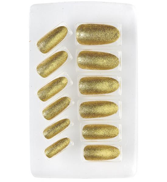 12 selbstklebende Fingernägel Gold Glitzer