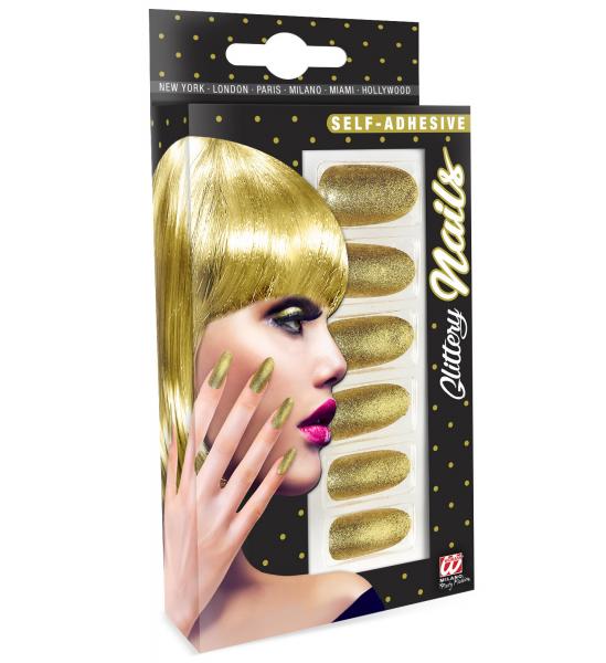 12 selbstklebende Fingernägel Gold Glitzer