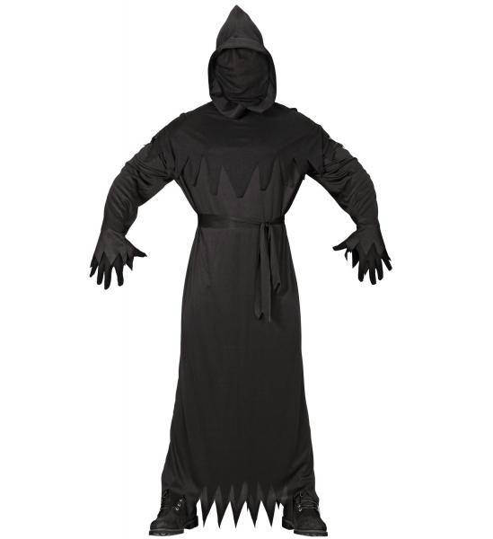 Reaper Kostüm mit Robe mit Kapuze und Maske unsichtbares Gesicht, Gürtel