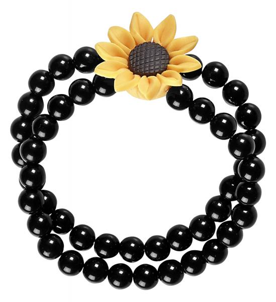 Hippie Perlenarmband Schwarz mit Sonnenblume