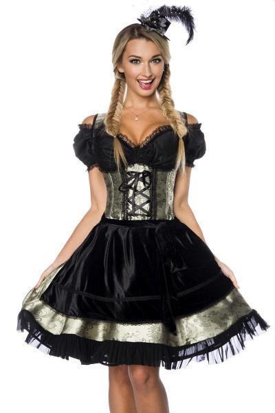 Dirndline Premium Dirndl aus edlem Jacquard Stoff Grün/Schwarz