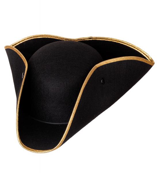 Dreispitz Tricorn Schwarz mit Goldkante aus Filz