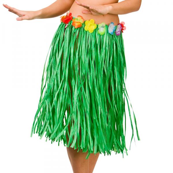 Hawai Bastrock mit Blüten 60cm in Grün