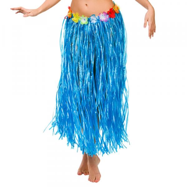 Hawai Bastrock mit Blüten 80cm in Blau