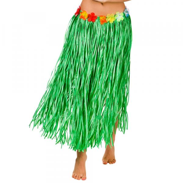 Hawai Bastrock mit Blüten 80cm in Grün